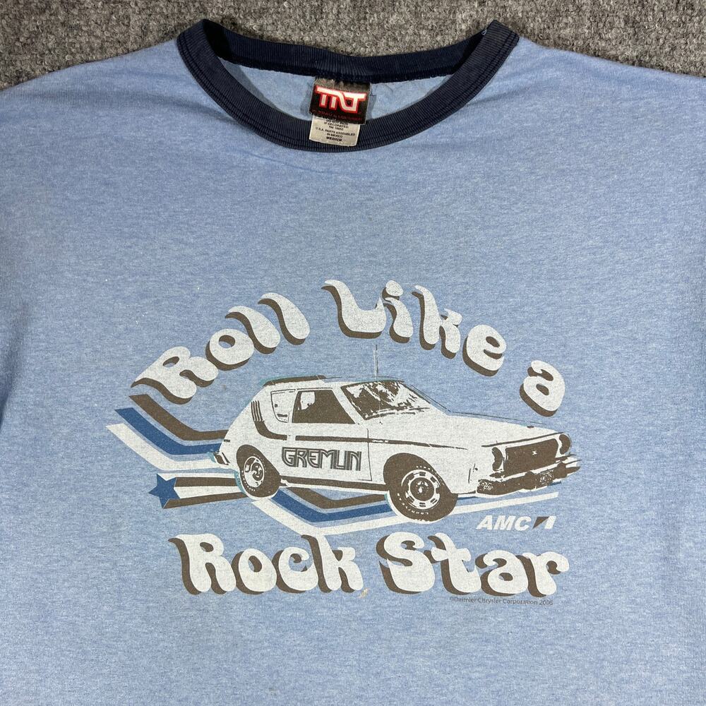2005 AMC Gremlin Roll Like a Rock Star Ringer T-Shirt Medium Y2K